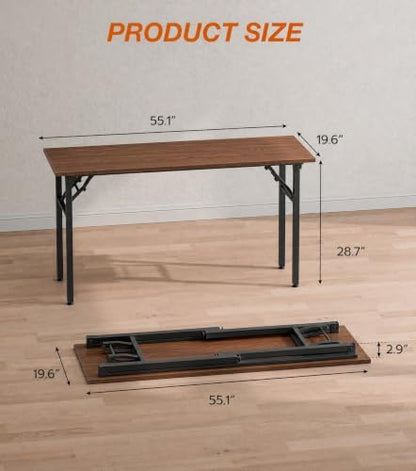 XBurmo Folding Desk Foldable Table, No Assembly 55.1" Foldable Desk Space-Saving Workstation for Small Space, Computer Table, Flat Storage for Home Office, Bedroom, Dorm, Study Room, Dark Walnut