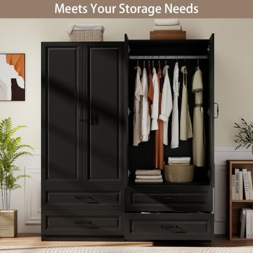 Black Armoire Wardrobe Closet with 2 Drawers, 75" Tall x 31.5" Wide