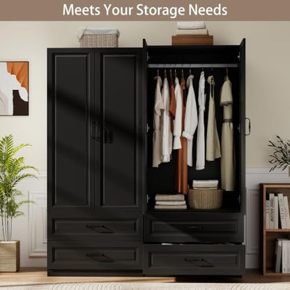 Black Armoire Wardrobe Closet with 2 Drawers, 75" Tall x 31.5" Wide