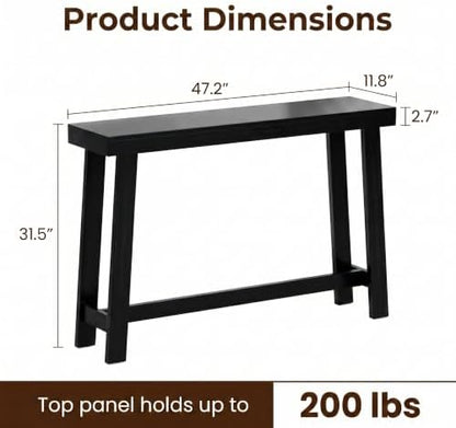 47" Console Table, Narrow Entryway Sofa Table, Behind Couch Table, Black