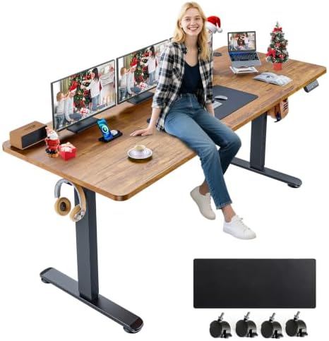 farexon 71x28 Inch Electric Standing Desk with Mouse Pad, Brown