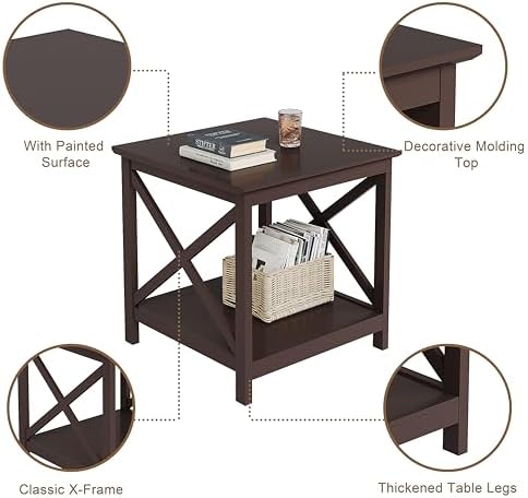 ChooChoo End Tables Set of 2, 24 Inch End Table with 2-Tier Storage Shelf