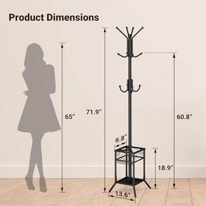 Coat Rack Freestanding, Metal Coat Rack with Umbrella Holder