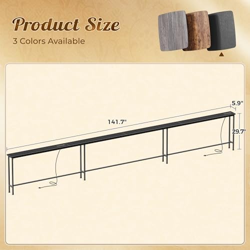 Huuger 141.7 Inch Sofa Table with Power Outlets, Skinny Behind Couch Table