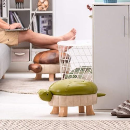 Animal Footstool Turtle Upholstered Ottoman PU Leather Pouf Wood Foot Stool Rest for Living Room Bedroom Sofa Bench Seat Chair, Grass (Small, Dark Green)