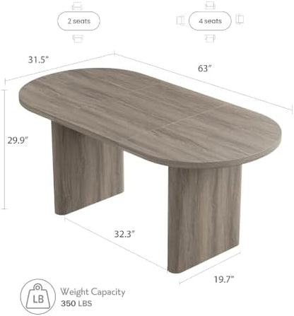 GarveeHome 63" Long Oval Dining Table with Wooden Base for 2-4 People