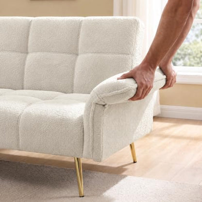70.1" Convertible Futon Sofa Bed, Teddy Loveseat Couches, Beige