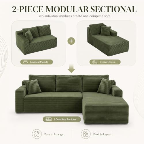 AUGOP Sectional Couches for Living Room Modern Modular Sofa with L-Shape Couchs Upholstered Boneless Couch Deep Seat Sectional Couch with Chaise