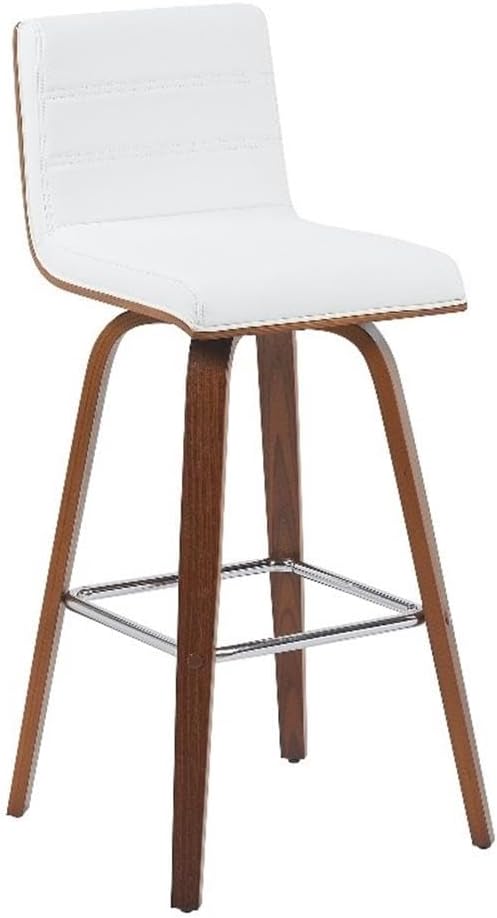Vienna Modern Swivel Bar Height Stool with Snow White Faux Leather Seat and Walnut Finished Wood Frame Set of 4