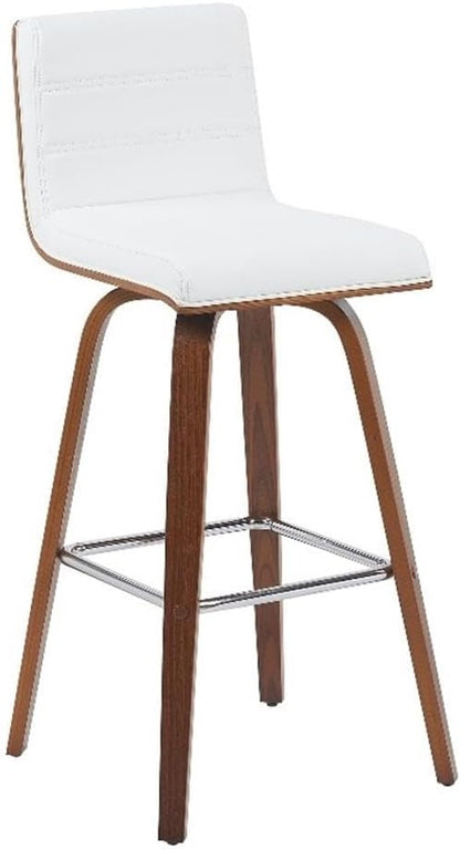 Vienna Modern Swivel Bar Height Stool with Snow White Faux Leather Seat and Walnut Finished Wood Frame Set of 3