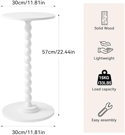 Aibiju Side Table, Wood Round Drink Table, Small End Table, Weighted Base Pedestal Table for Living Room, Bedroom, Modern White YD-RST001W