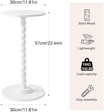 Aibiju Side Table, Wood Round Drink Table, Small End Table, Weighted Base Pedestal Table for Living Room, Bedroom, Modern White YD-RST001W