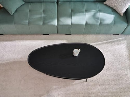 AGV Oval Coffee Table with Storage Shelf 47” Mid Century Modern Coffee Table,Black Wood Finish MDF Top with Black Metal Legs for Living Room,Office or Small Space