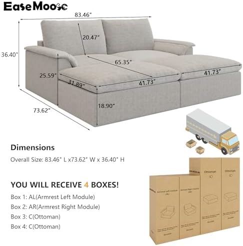 EASE MOOSE Sectional Boneless Couches, Oversized Sofa Bed for Living Room