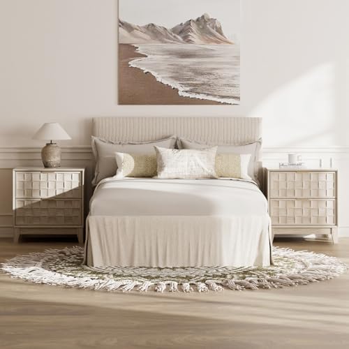 COLAMY Night Stand Bedside Table with Charging Station, Modern Wooden Nightstand 2 Drawers Dresser with Chessboard Relief and Charger for Bedroom, Living Room and Small Space - Oak