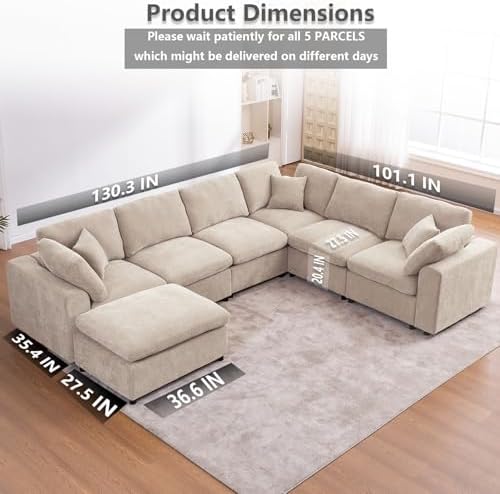 Oversized Modular Sectional Sofa, 7 Seater Cloud Couch with Ottoman