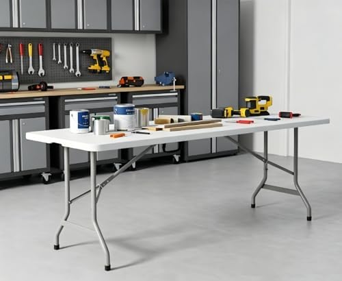 Folding Table 8ft, Heavy Duty Foldable Plastic 8 Foot Banquet Table