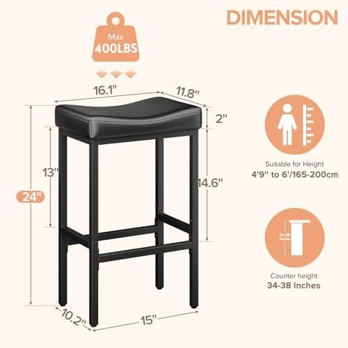 Compact 24 Inch Counter Height Bar Stools Set of 3
