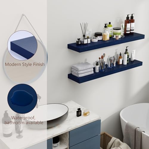 fuqing 36 Inch Floating Shelves, 6.7 Inch Deep Blue Wall Shelves Set of 2