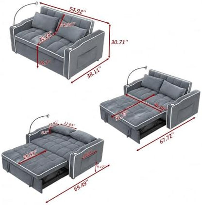 Convertible Pull Out Sofa Bed with Cup Holders & Side Pocket, Gray