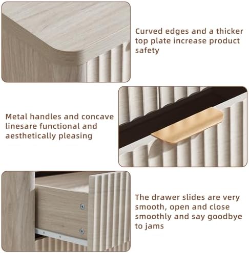 LEYAOYAO Fluted 6 Drawers Dresser for Bedroom Set of 2, 42" Tall Modern Chest of Drawers with Metal Handle, Curved Profile Design,Light Grey Wood Drawer Organizer for Bedroom, Living Room, Hallway