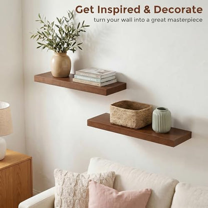 fuqing 20 Inch Floating Shelves 6.7'' Deep Dark Wood Wall Shelves Set of 2