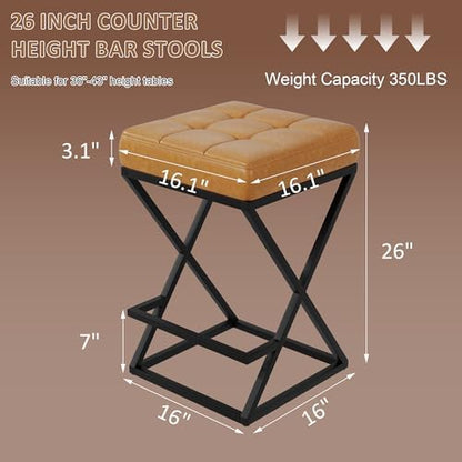 Backless Bar Stools Set of 4, 26 Inch Counter Barstools, PU Brown
