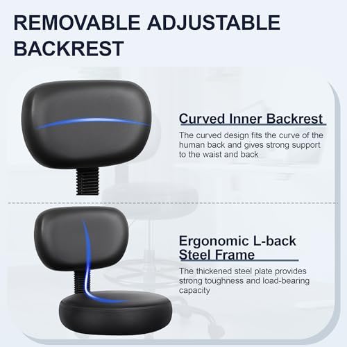 Drafting Chair with Backrest – Adjustable Foot Rest Rolling Stool with Wheels, PU Leather Swivel Stool for Office Spa Studio Lab Counter Salon Home Work Bar Kitchen Shop(Black), Pack of 10