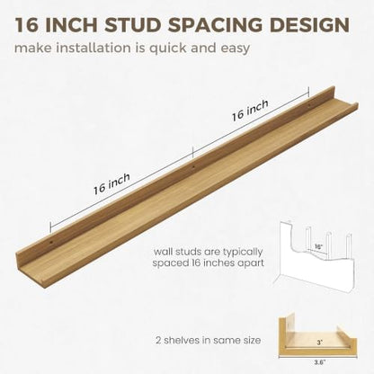 Picture Ledge Shelf, 44'' Oak Floating Shelves with Lip Set of 2