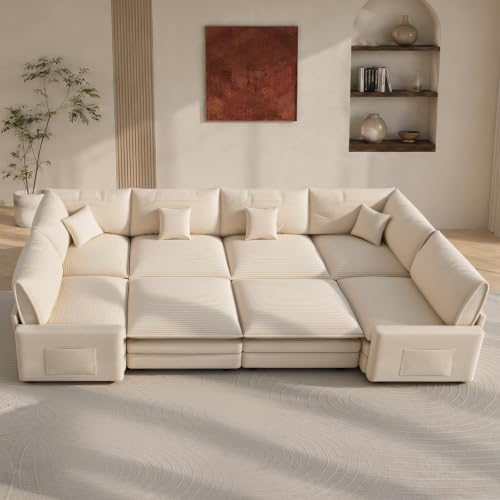 Oversized Modular Sectional Sofa, Cloud Couch with 2 Ottomans & 2 Corners