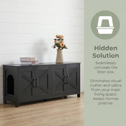 47.2”L Cat Litter Box Enclosure for 2 Cats, Black