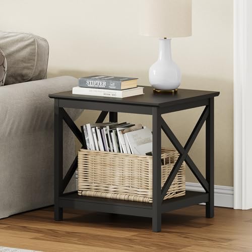 ChooChoo End Table, 24 Inch End Table with 2-Tier Storage Shelf