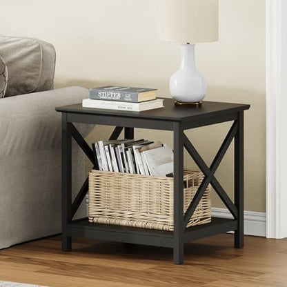 ChooChoo End Table, 24 Inch End Table with 2-Tier Storage Shelf