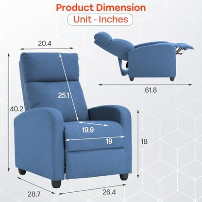 FDW Recliner Chair Massage Chair Reading Chair Reclining Sofa Home Theater Seating with Lumbar Support Massage and Padded Backrest for Living Room and Bedroom (Textile, Blue)