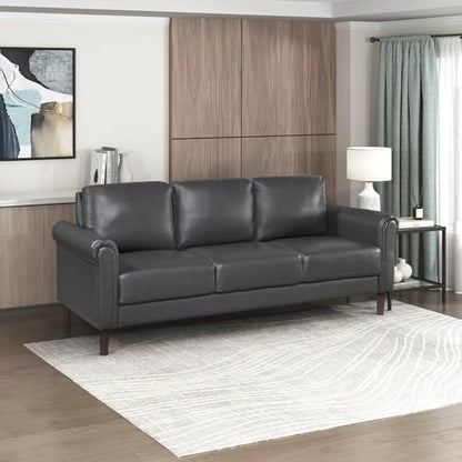 Lexicon Faux Leather Sofa, 3 Seater Couch, Dark Gray