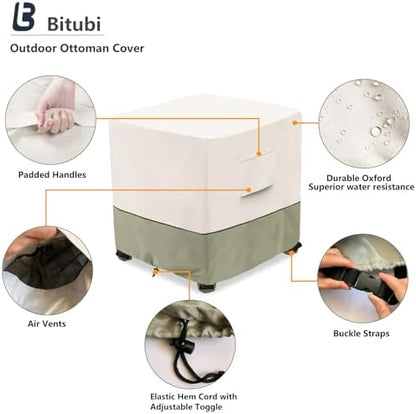 Bitubi Waterproof Patio Ottoman Cover, Heavy Duty Square Outdoor Side Table Furniture Covers Size 22L x 22W x 18H inch (Beige)