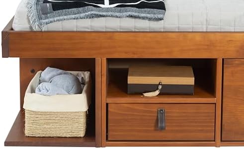 memomad Bali Slim Set: Bed + Flat Headboard, Full Size, Caramel Brown