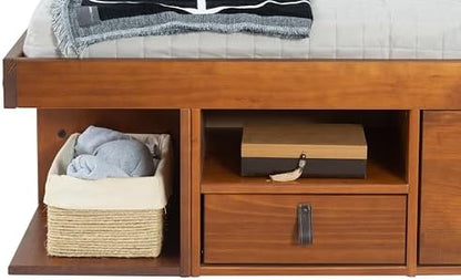 memomad Bali Slim Set: Bed + Flat Headboard, Full Size, Caramel Brown