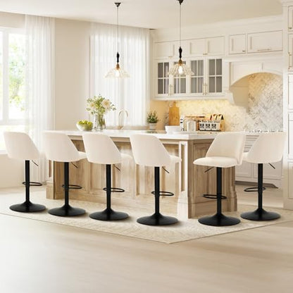 COLAMY Bar Stools Set of 1, Modern Swivel Bar Chairs, Adjustable Upholstered Barstools Counter Height with Full Backrest for Bar, Dining Room, Kitchen Island, Beige