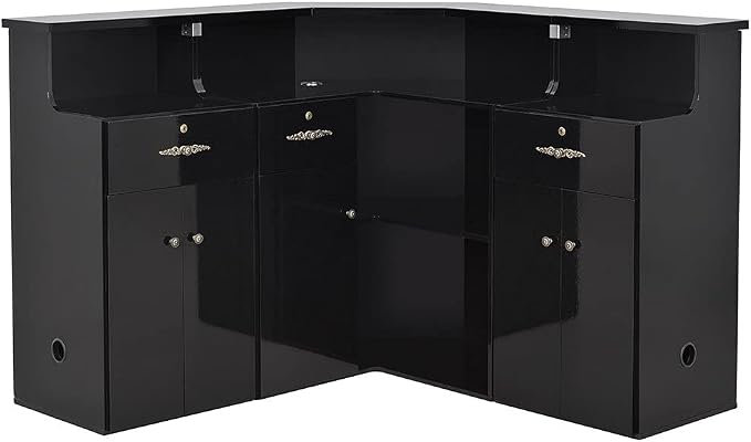 Dir Reception Area Counter, Receptionist Desk, Lobby Check-in Desk with LED Lights Valencia, Black-112