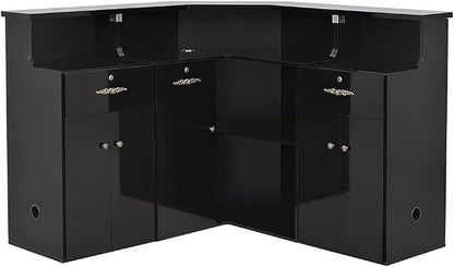 Dir Reception Area Counter, Receptionist Desk, Lobby Check-in Desk with LED Lights Valencia, Black-112