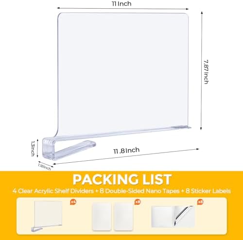 Clear Acrylic Shelf Dividers for Closets Organizer & Storage,12 Pack