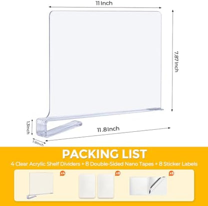 Clear Acrylic Shelf Dividers for Closets Organizer & Storage,12 Pack