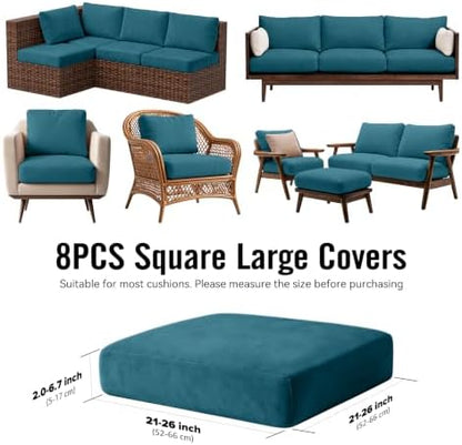 8Pcs Outdoor Cushion Covers, Stretch Patio Furniture Couch Chair Slipcovers