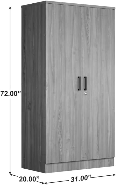 Woodpeckers Furniture And Mattress 2 Doors Wardrobe with Shelves (Grey)