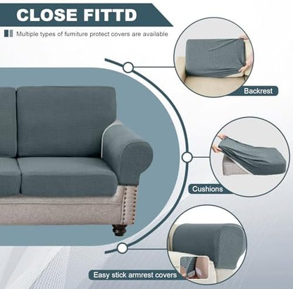 UNBBRRL Seat Cushion Cover and Back Covers for Corner Sofa Stretch Jacquard, Non Slip L Shaped Sofa Slipcover with Storage Ottoman, Sectional Couch Cover for Chaise Lounge (Dusty Blue,47 x 61 x 6”)
