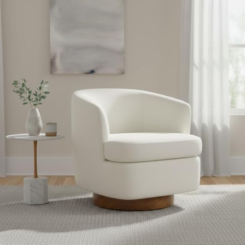 Swivel Accent Chair, Barrel Armchair with Upholstered Performance Fabric and Wood Base for Bedroom Waiting Living Room, 1 PC, Linen