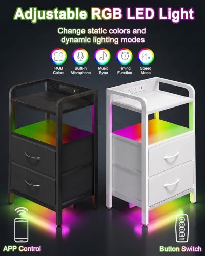 Fixwal Led Nightstand with Dynamic RGB Color Ambient Light, White