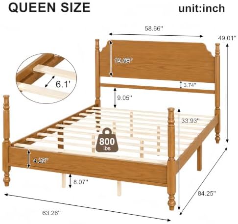 Merax Vintage Wood Spindle Post Bed with Headboard