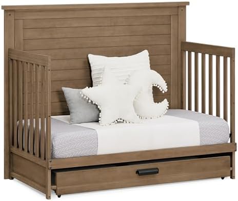 Delta Children Simmons Kids Caden 6-in-1 Convertible Crib with Trundle Drawer, Greenguard Gold Certified, Aged Oak
